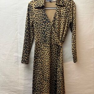 Brooks Brothers Leopard-Print Wrap Dress in Tan and Black